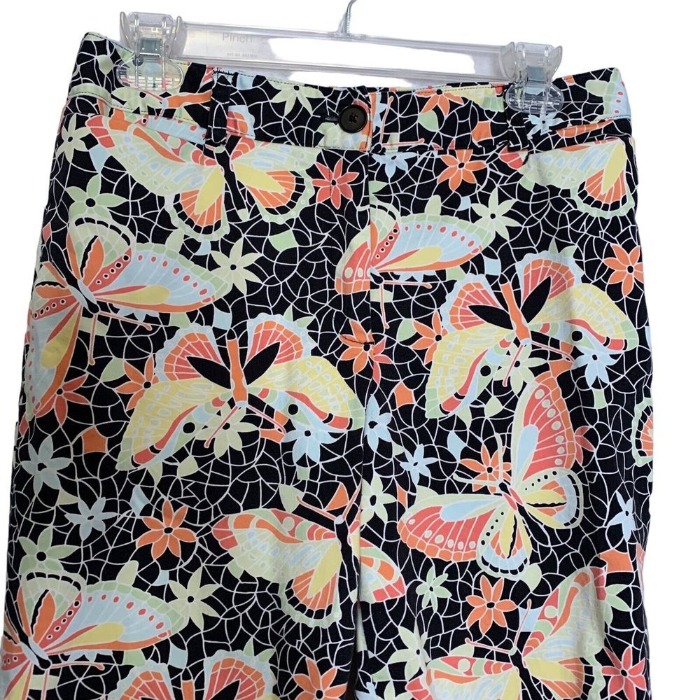 Harold's Jeans Womens 8 Butterfly Floral Print Slacks Stretch Cropped Button Leg - Picture 3 of 12